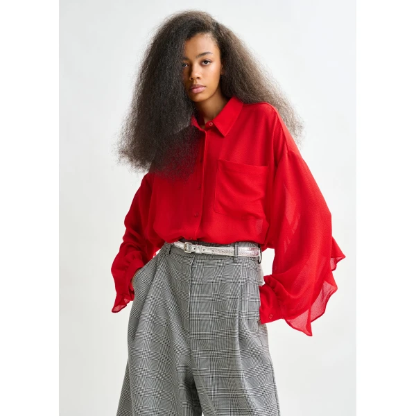 Essentiel Antwerp Red fuffle-sleeve shirt - Essentiel Antwerp Shirts - Colorful Belgian Design - Shop at Luxury Shoes 