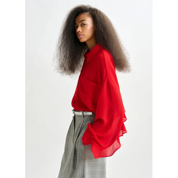 Essentiel Antwerp Red fuffle-sleeve shirt - Essentiel Antwerp Shirts - Colorful Belgian Design - Shop at Luxury Shoes 