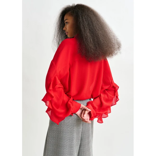 Essentiel Antwerp Red fuffle-sleeve shirt - Essentiel Antwerp Shirts - Colorful Belgian Design - Shop at Luxury Shoes 