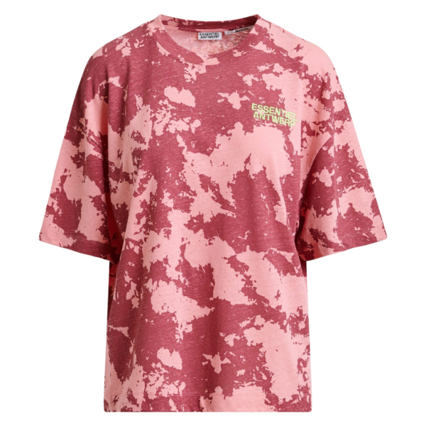 Essentiel Antwerp Red, pink and yellow oversized cotton-linen blend T-shirt with embroidery Top