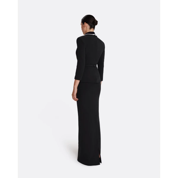 Safiyaa Adelina Top in Black with Greyscale - Safiyaa Tops - Heavy Crepe Cape Gown - Shop at Luxury Shoes 