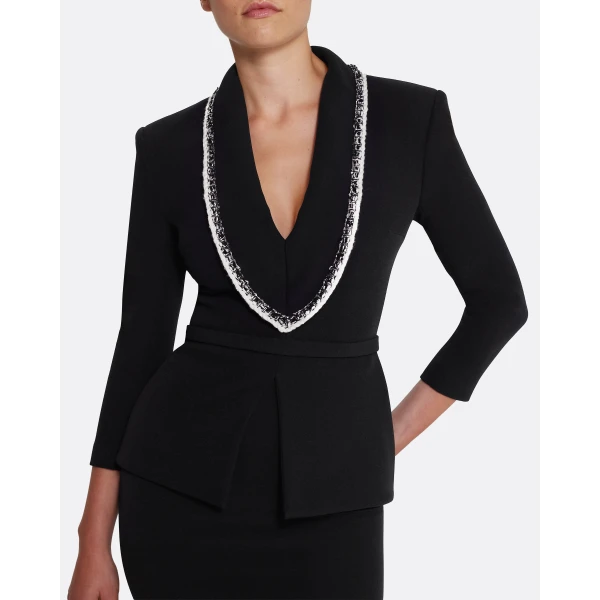Safiyaa Adelina Top in Black with Greyscale - Safiyaa Tops - Heavy Crepe Cape Gown - Shop at Luxury Shoes 