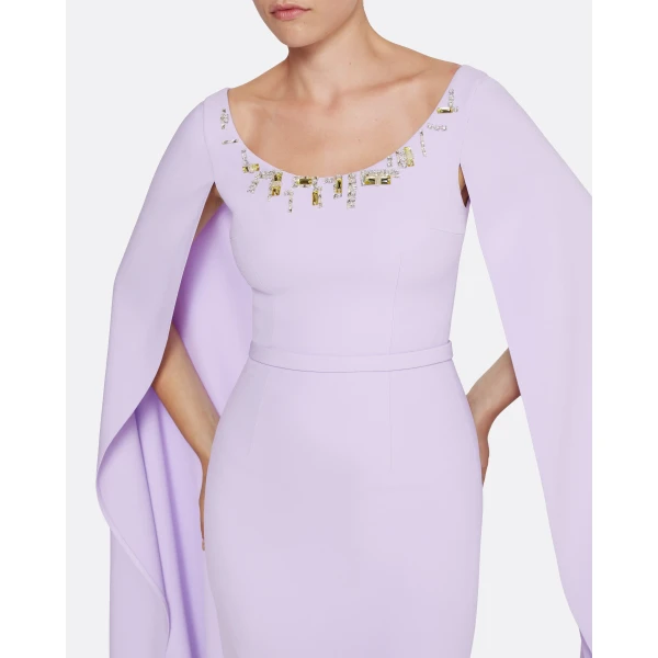 Safiyaa Agata Long Dress in Verbena with Gold - Safiyaa Dresses - Heavy Crepe Cape Gown - Shop at Luxury Shoes 