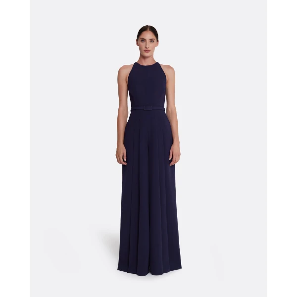 Safiyaa Althea Jumpsuit in Azurite - Safiyaa Jumpsuit - Heavy Crepe Cape Gown - Shop at Luxury Shoes 