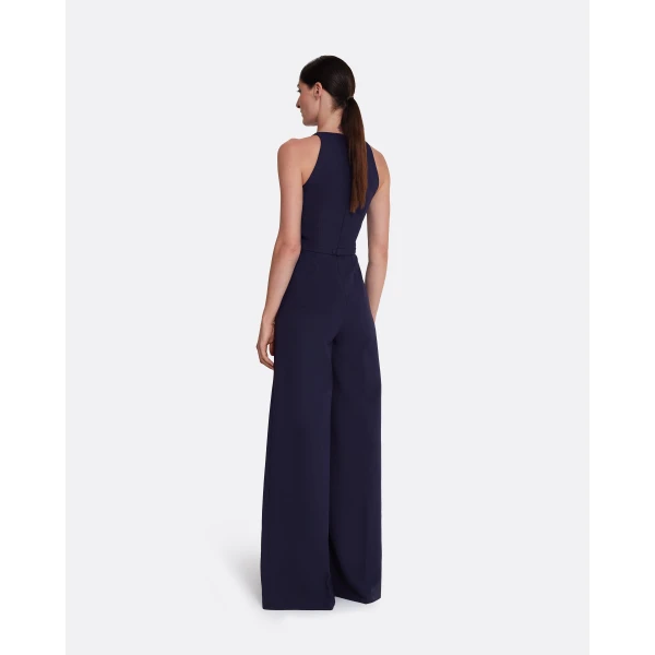 Safiyaa Althea Jumpsuit in Azurite with Multi-blues - Safiyaa Jumpsuit - Heavy Crepe Cape Gown - Shop at Luxury Shoes 