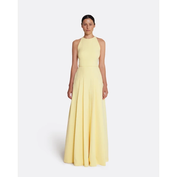 Safiyaa Althea Jumpsuit in Pale Yellow - Safiyaa Jumpsuit - Heavy Crepe Cape Gown - Shop at Luxury Shoes 