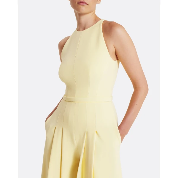 Safiyaa Althea Jumpsuit in Pale Yellow - Safiyaa Jumpsuit - Heavy Crepe Cape Gown - Shop at Luxury Shoes 