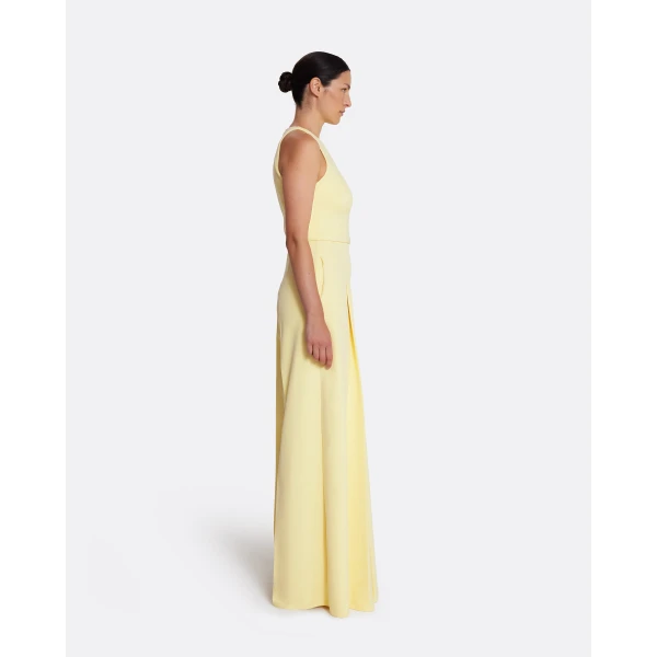 Safiyaa Althea Jumpsuit in Pale Yellow - Safiyaa Jumpsuit - Heavy Crepe Cape Gown - Shop at Luxury Shoes 