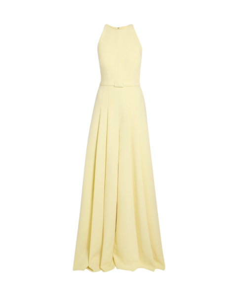 Safiyaa Althea Jumpsuit in Pale Yellow - Safiyaa Jumpsuit - Heavy Crepe Cape Gown - Shop at Luxury Shoes 