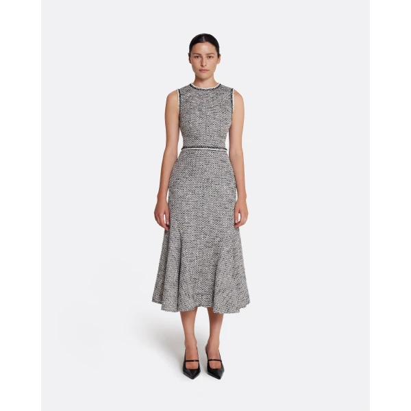 Safiyaa Andrea Midi Dress in Greyscale - Safiyaa Dresses - Heavy Crepe Cape Gown - Shop at Luxury Shoes 