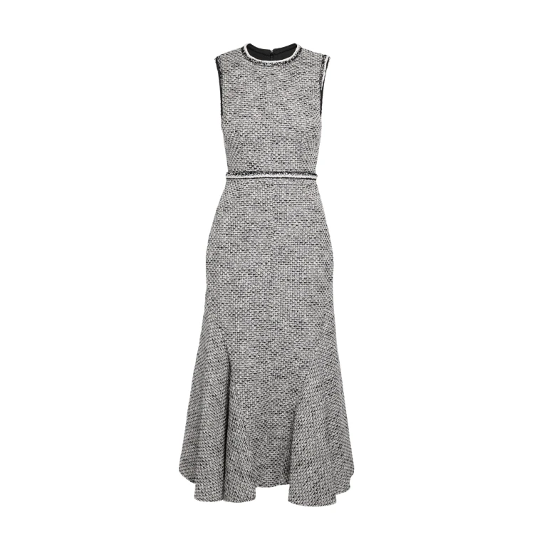 Safiyaa Andrea Midi Dress in Greyscale - Safiyaa Dresses - Heavy Crepe Cape Gown - Shop at Luxury Shoes 