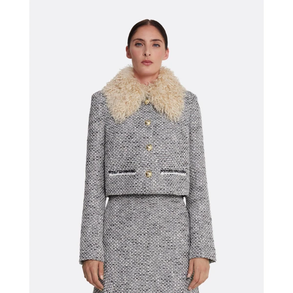 Safiyaa Annalisa Jacket in Stone on Greyscale - Safiyaa Jackets - Heavy Crepe Cape Gown - Shop at Luxury Shoes 