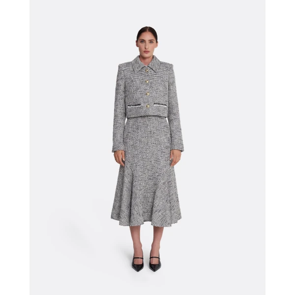Safiyaa Annalisa Jacket in Stone on Greyscale - Safiyaa Jackets - Heavy Crepe Cape Gown - Shop at Luxury Shoes 
