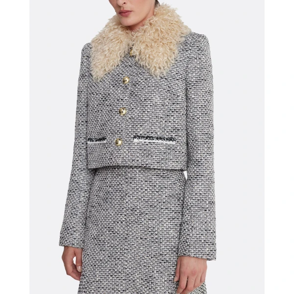 Safiyaa Annalisa Jacket in Stone on Greyscale - Safiyaa Jackets - Heavy Crepe Cape Gown - Shop at Luxury Shoes 