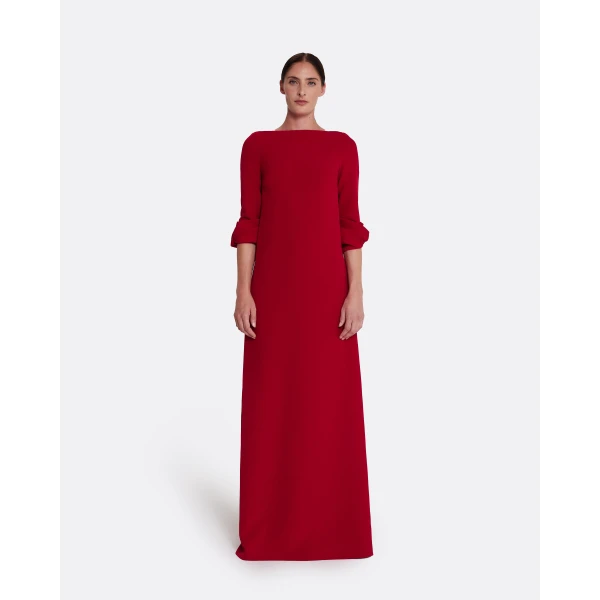 Safiyaa Danica Long Dress in Azalea Red - Safiyaa Dresses - Heavy Crepe Cape Gown - Shop at Luxury Shoes 