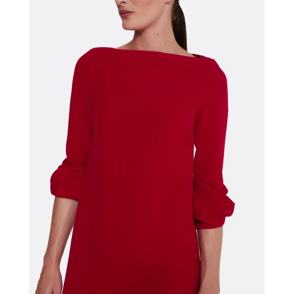 Safiyaa Danica Long Dress in Azalea Red - Safiyaa Dresses - Heavy Crepe Cape Gown - Shop at Luxury Shoes 