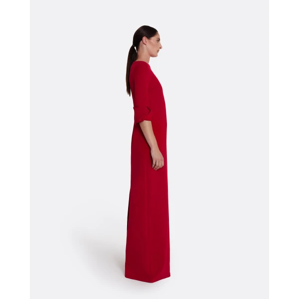 Safiyaa Danica Long Dress in Azalea Red - Safiyaa Dresses - Heavy Crepe Cape Gown - Shop at Luxury Shoes 