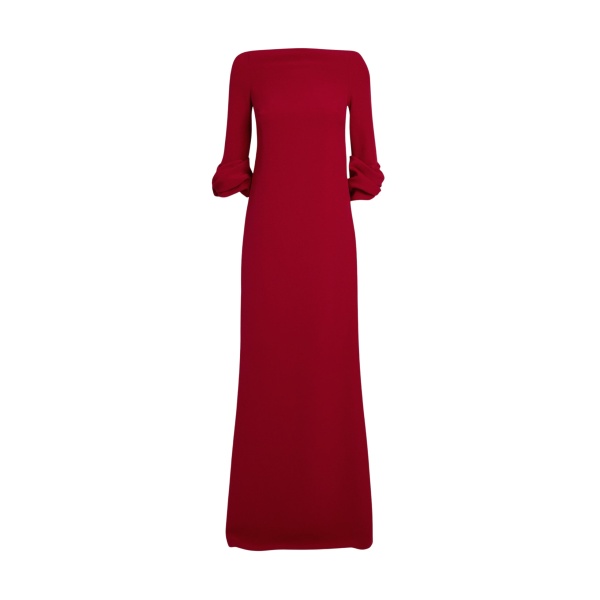 Safiyaa Danica Long Dress in Azalea Red - Safiyaa Dresses - Heavy Crepe Cape Gown - Shop at Luxury Shoes 
