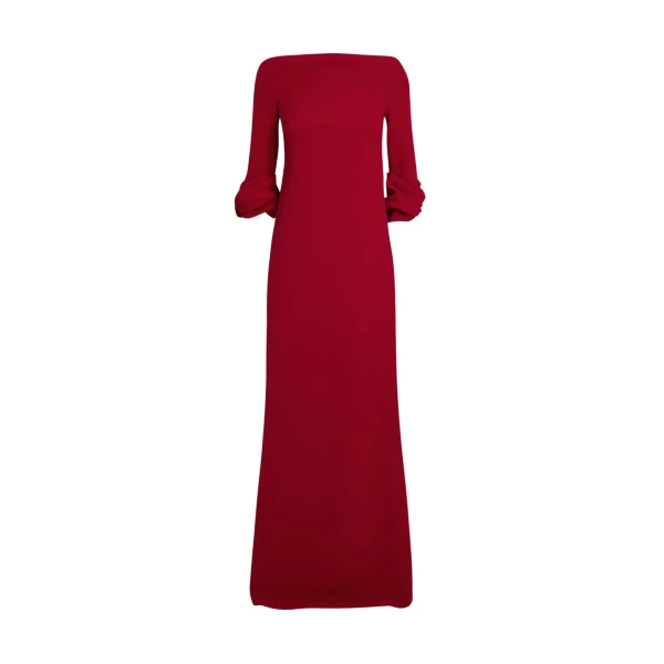 Safiyaa Danica Long Dress in Azalea Red - Safiyaa Dresses - Heavy Crepe Cape Gown - Shop at Luxury Shoes 