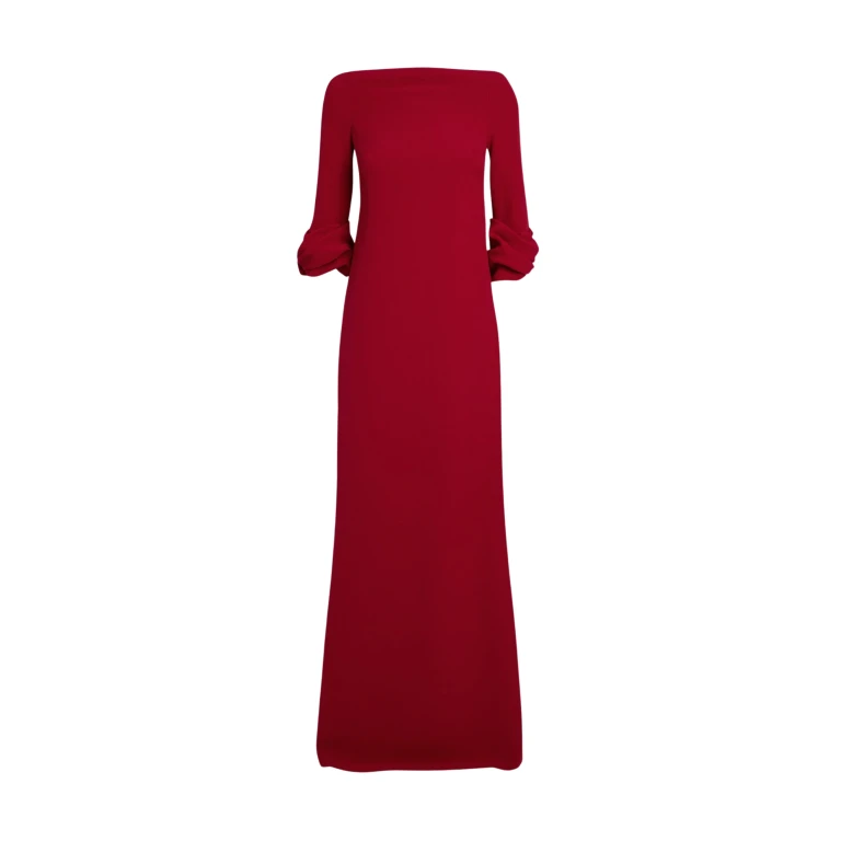 Safiyaa Danica Long Dress in Azalea Red - Safiyaa Dresses - Heavy Crepe Cape Gown - Shop at Luxury Shoes 