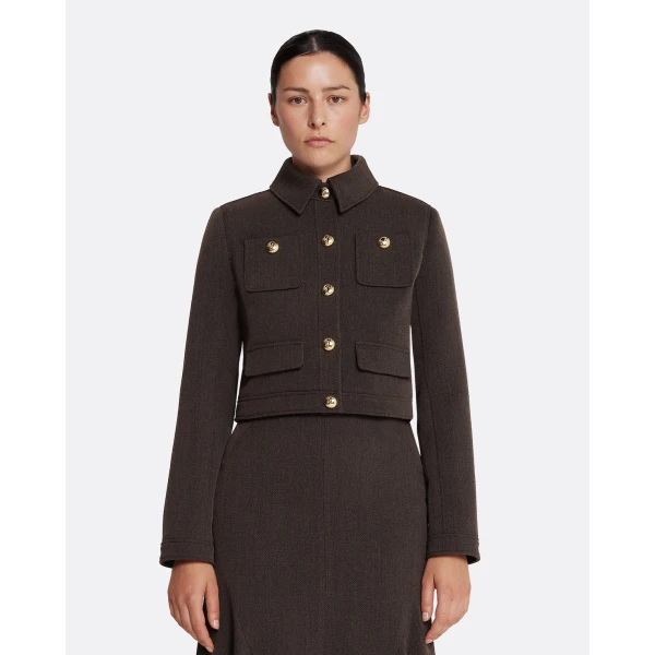 Safiyaa Darby Jacket in Soft Brown - Safiyaa Jackets - Heavy Crepe Cape Gown - Shop at Luxury Shoes 