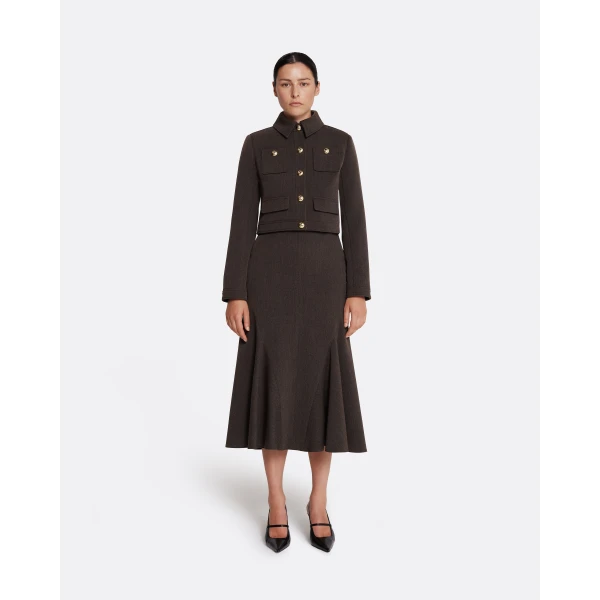Safiyaa Darby Jacket in Soft Brown - Safiyaa Jackets - Heavy Crepe Cape Gown - Shop at Luxury Shoes 