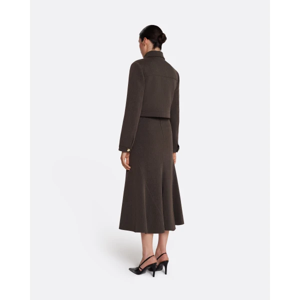 Safiyaa Darby Jacket in Soft Brown - Safiyaa Jackets - Heavy Crepe Cape Gown - Shop at Luxury Shoes 
