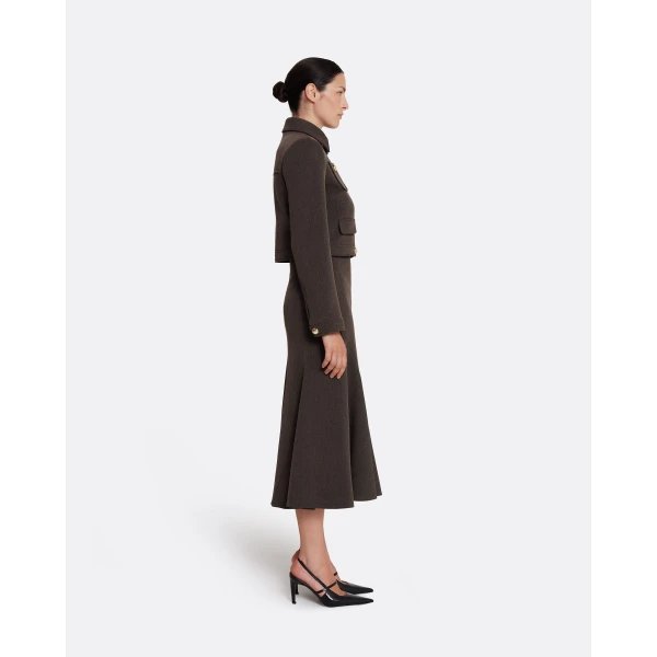 Safiyaa Darby Jacket in Soft Brown - Safiyaa Jackets - Heavy Crepe Cape Gown - Shop at Luxury Shoes 