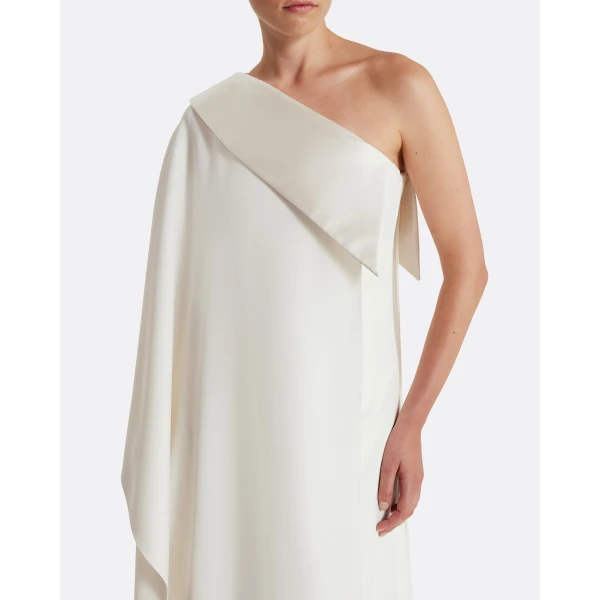 Safiyaa Eleonora Long Dress in Ivory - Safiyaa Dresses - Heavy Crepe Cape Gown - Shop at Luxury Shoes 