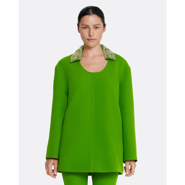 Safiyaa Giovanna Top in Verdant Green with Multi-greens - Safiyaa Tops - Heavy Crepe Cape Gown - Shop at Luxury Shoes 