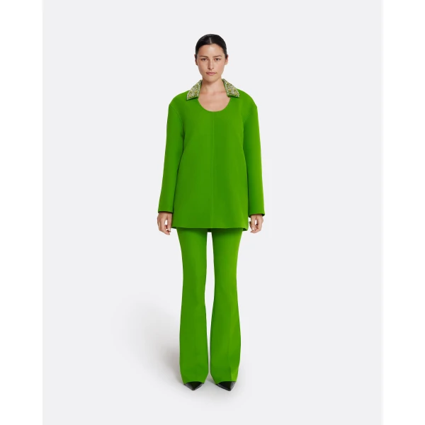 Safiyaa Giovanna Top in Verdant Green with Multi-greens - Safiyaa Tops - Heavy Crepe Cape Gown - Shop at Luxury Shoes 