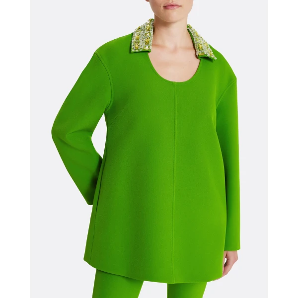 Safiyaa Giovanna Top in Verdant Green with Multi-greens - Safiyaa Tops - Heavy Crepe Cape Gown - Shop at Luxury Shoes 