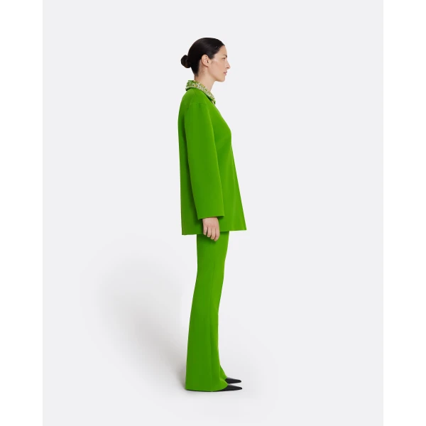 Safiyaa Giovanna Top in Verdant Green with Multi-greens - Safiyaa Tops - Heavy Crepe Cape Gown - Shop at Luxury Shoes 