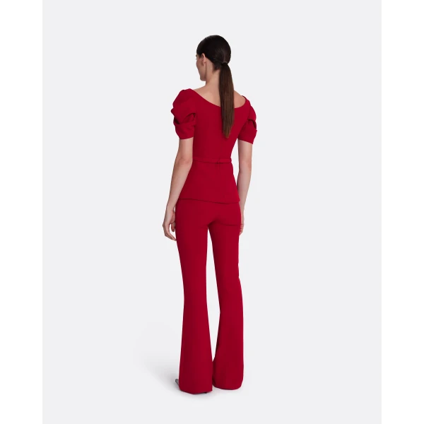 Safiyaa Ivana Top & Bertha Belt in Azalea Red - Safiyaa Tops - Heavy Crepe Cape Gown - Shop at Luxury Shoes 
