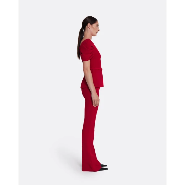 Safiyaa Ivana Top & Bertha Belt in Azalea Red - Safiyaa Tops - Heavy Crepe Cape Gown - Shop at Luxury Shoes 