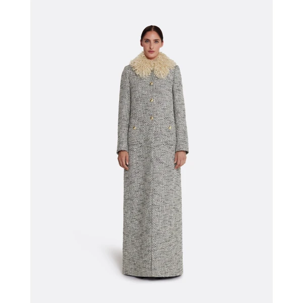 Safiyaa Leonora Jacket in Stone on Greyscale - Safiyaa Jackets - Heavy Crepe Cape Gown - Shop at Luxury Shoes 