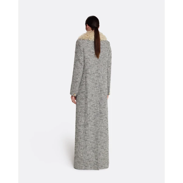 Safiyaa Leonora Jacket in Stone on Greyscale - Safiyaa Jackets - Heavy Crepe Cape Gown - Shop at Luxury Shoes 