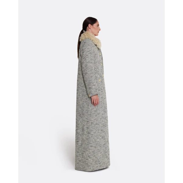 Safiyaa Leonora Jacket in Stone on Greyscale - Safiyaa Jackets - Heavy Crepe Cape Gown - Shop at Luxury Shoes 
