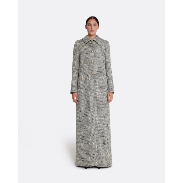 Safiyaa Leonora Jacket in Stone on Greyscale - Safiyaa Jackets - Heavy Crepe Cape Gown - Shop at Luxury Shoes 