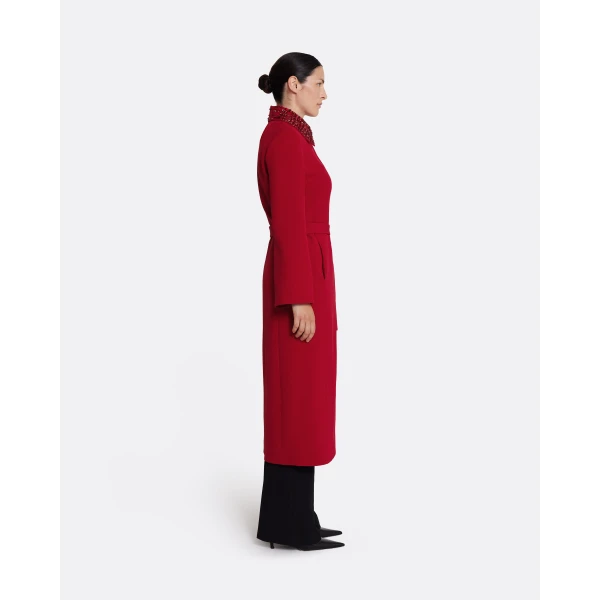 Safiyaa Lillita Jacket in Azalea Red with Multi-reds - Safiyaa Jackets - Heavy Crepe Cape Gown - Shop at Luxury Shoes 