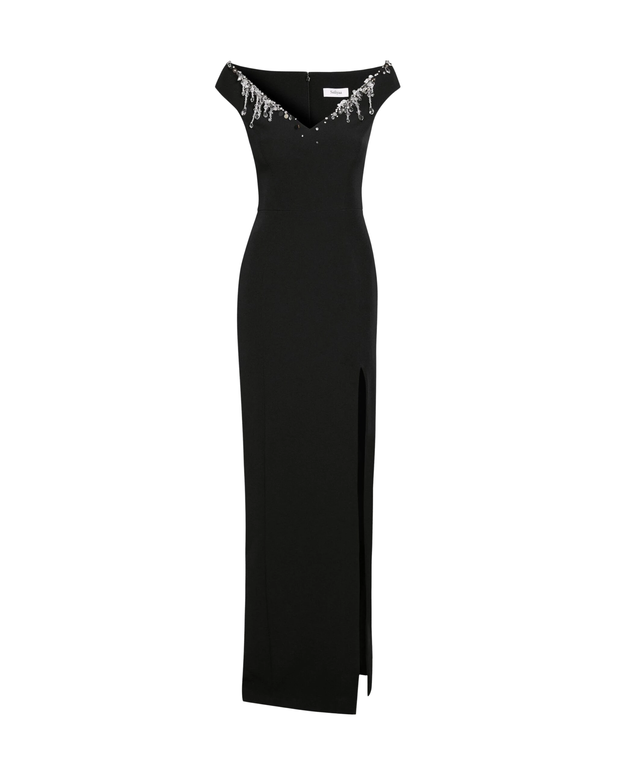 Safiyaa-Lucrezia-Long-Dress-in-Black-with-Smokecrystal-Coveti-scaled96028_nobg Safiyaa Lucrezia Long Dress in Black with Smoke/crystal - Safiyaa Dresses - Heavy Crepe Cape Gown - Shop at Luxury Shoes