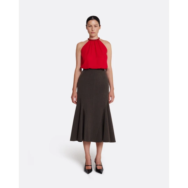 Safiyaa Marialuisa Skirt in Soft Brown - Safiyaa Skirts - Heavy Crepe Cape Gown - Shop at Luxury Shoes 