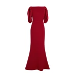 Safiyaa Mimi Long Dress in Cherry Red on Azalea Red - Safiyaa Dresses - Heavy Crepe Cape Gown - Shop at Luxury Shoes 