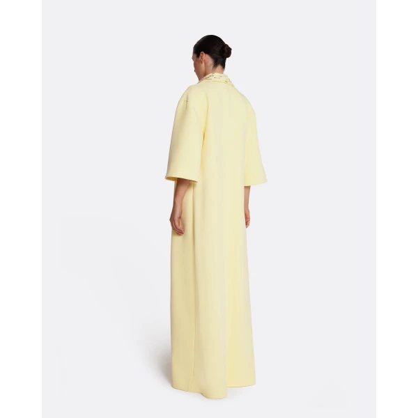 Safiyaa Ninetta Jacket in Pale Yellow with Gold - Safiyaa Jackets - Heavy Crepe Cape Gown - Shop at Luxury Shoes 