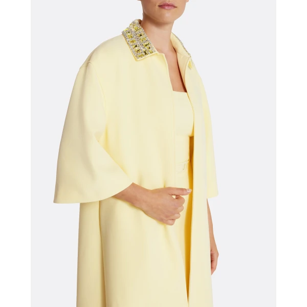 Safiyaa Ninetta Jacket in Pale Yellow with Gold - Safiyaa Jackets - Heavy Crepe Cape Gown - Shop at Luxury Shoes 