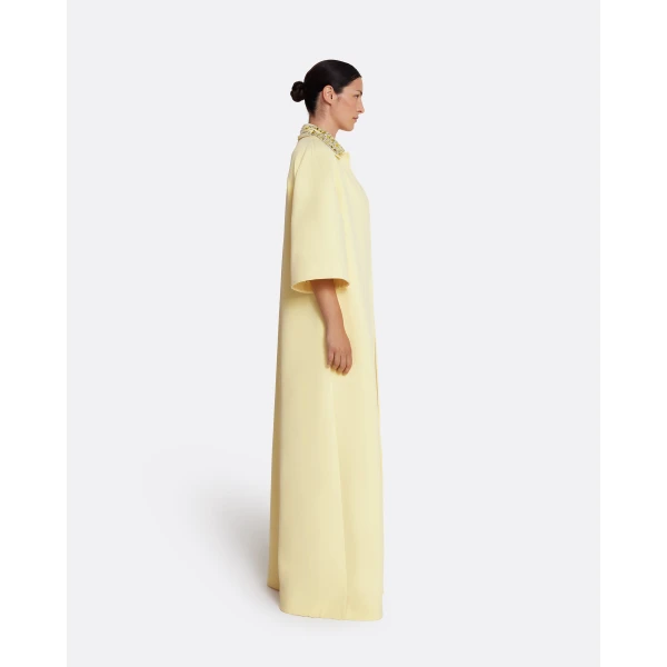 Safiyaa Ninetta Jacket in Pale Yellow with Gold - Safiyaa Jackets - Heavy Crepe Cape Gown - Shop at Luxury Shoes 