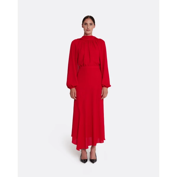 Safiyaa Olimpia Skirt in Azalea Red - Safiyaa Skirts - Heavy Crepe Cape Gown - Shop at Luxury Shoes 