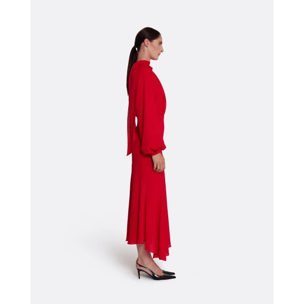 Safiyaa Olimpia Skirt in Azalea Red - Safiyaa Skirts - Heavy Crepe Cape Gown - Shop at Luxury Shoes 