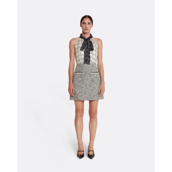 Safiyaa Ornella Skirt in Greyscale - Safiyaa Skirts - Heavy Crepe Cape Gown - Shop at Luxury Shoes 