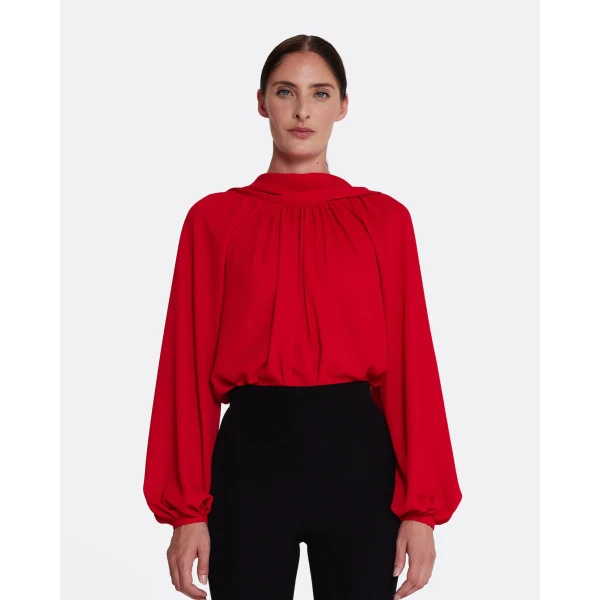Safiyaa Tilde Top in Azalea Red - Safiyaa Tops - Heavy Crepe Cape Gown - Shop at Luxury Shoes 